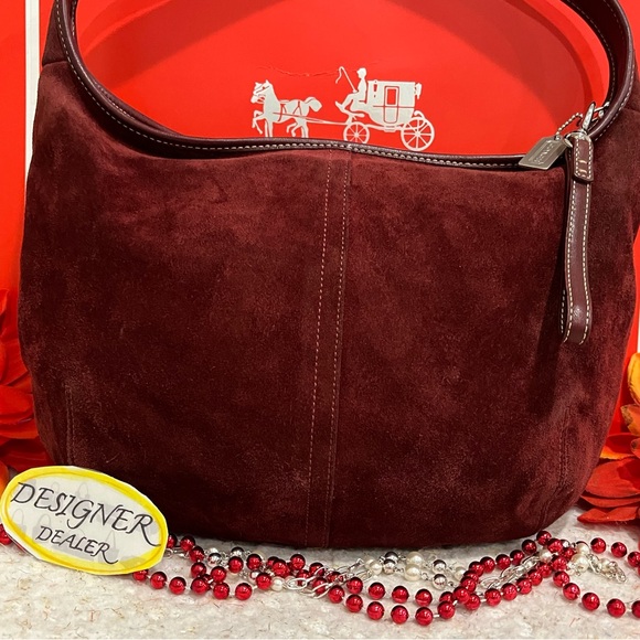 COACH RARE! Vintage Ergo Suede Burgundy Leather Hobo Shoulder Bag 9920 - Picture 4 of 16